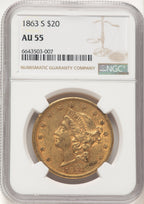 1863-S $20 Liberty Double Eagle NGC AU55