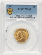 1912 $5 Indian Half Eagle PCGS MS63