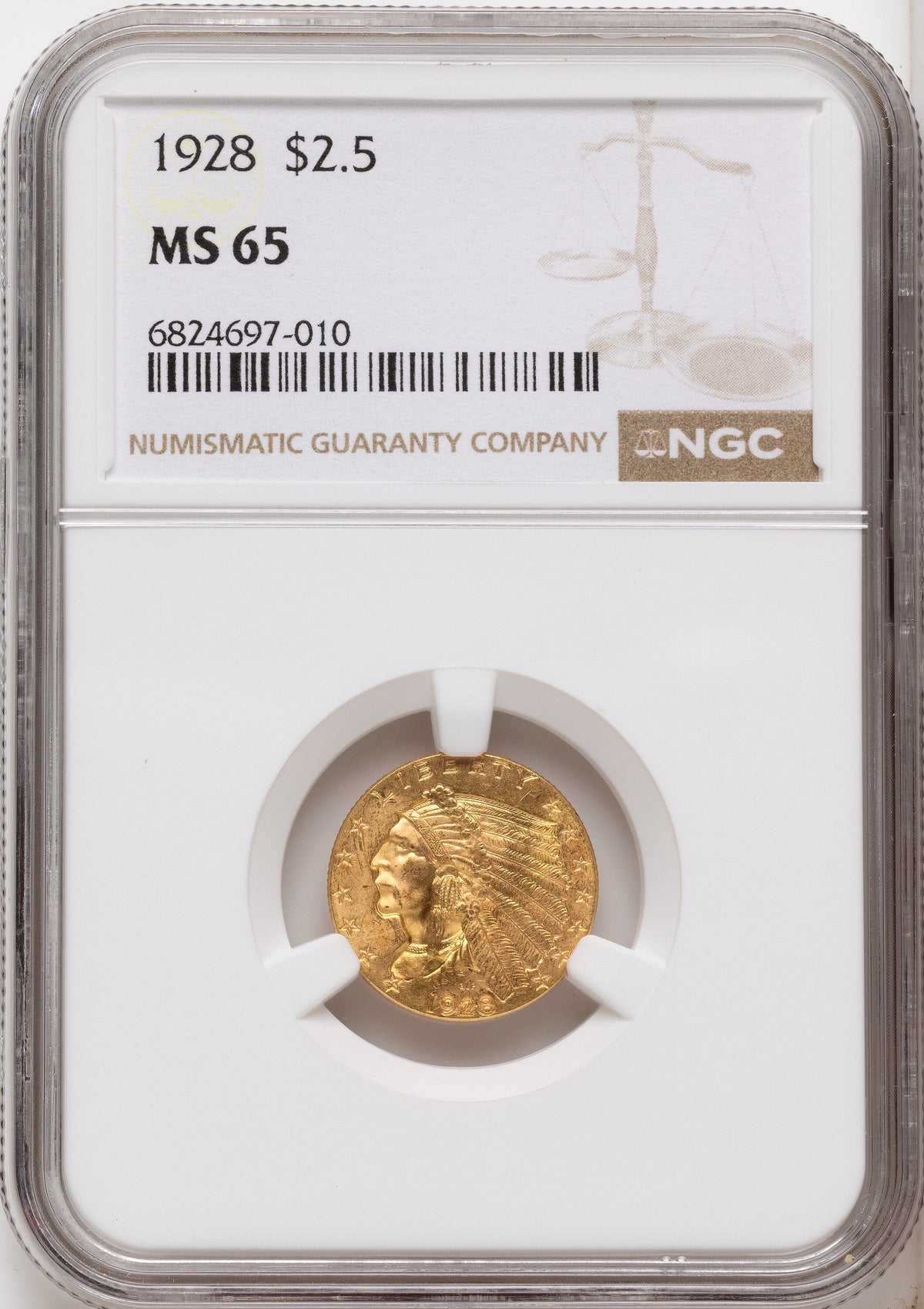 1928 $2.50 Brown Label Indian Quarter Eagle NGC MS65