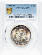 1945-D 50C Walking Liberty Half Dollar PCGS MS67+