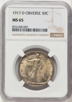 1917-D 50C OBVERSE Walking Liberty Half Dollar NGC MS65