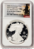 2025-P Proof Silver Eagle Privy U.S. Marine Corps 250th Anniversary 1 oz US Army Helicopter Label NGC PF69