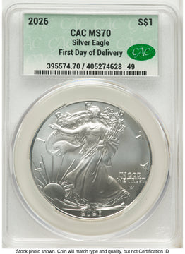 2026 Silver Eagle First Day Of Delivery CACG MS70