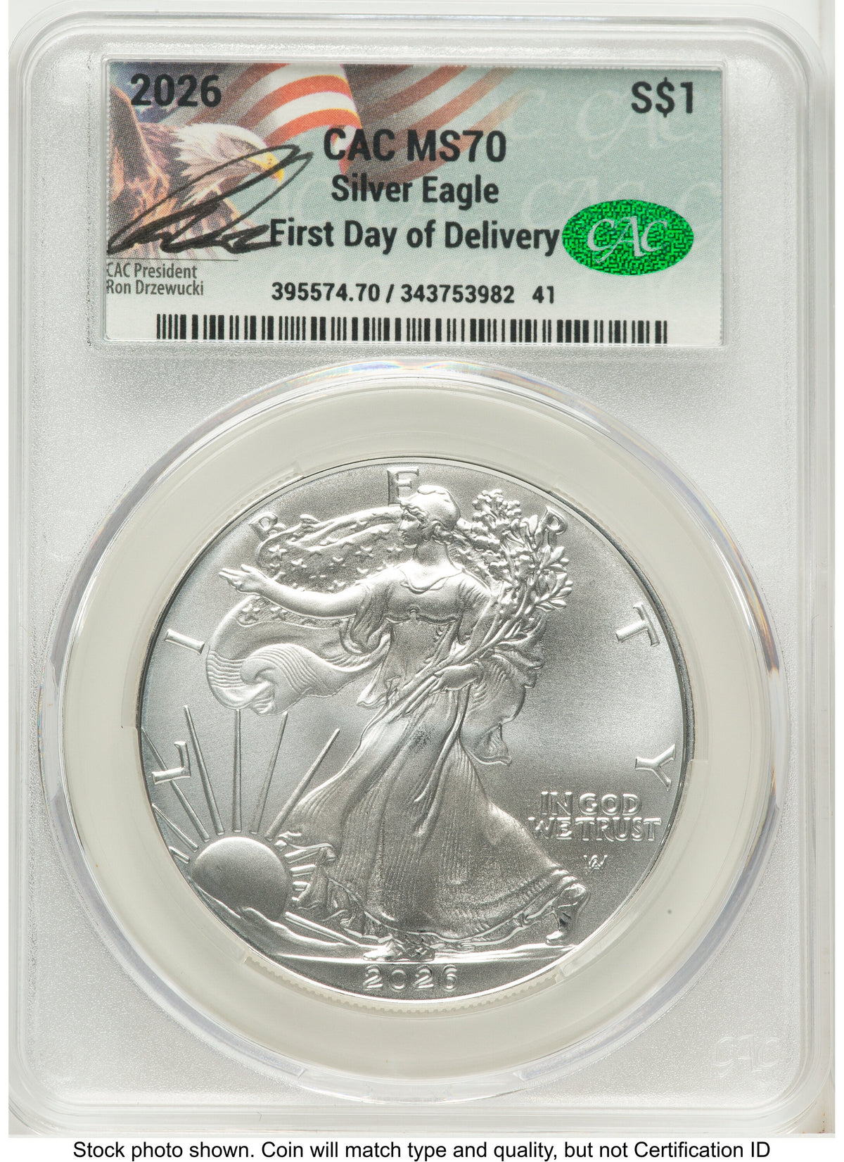 2026 Silver Eagle First Day of Delivery Ron Drzewuki CACG MS70