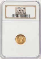 1862 G$1 Gold Dollar NGC MS62