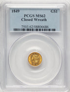 1849 G$1 Closed Wreath Gold Dollar PCGS MS62
