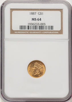 1887 G$1 Gold Dollar NGC MS64