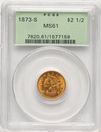 1873-S $2.50 Liberty Quarter Eagle PCGS MS61