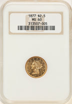 1877 $2.50 Liberty Quarter Eagle NGC MS60