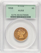 1858 $5 Liberty Half Eagle PCGS AU58