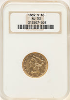 1869-S $5 Liberty Half Eagle NGC AU53