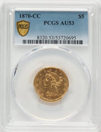 1870-CC $5 Liberty Half Eagle PCGS AU53
