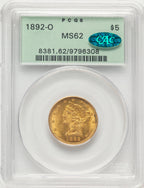 1892-O $5 CAC Liberty Half Eagle PCGS MS62