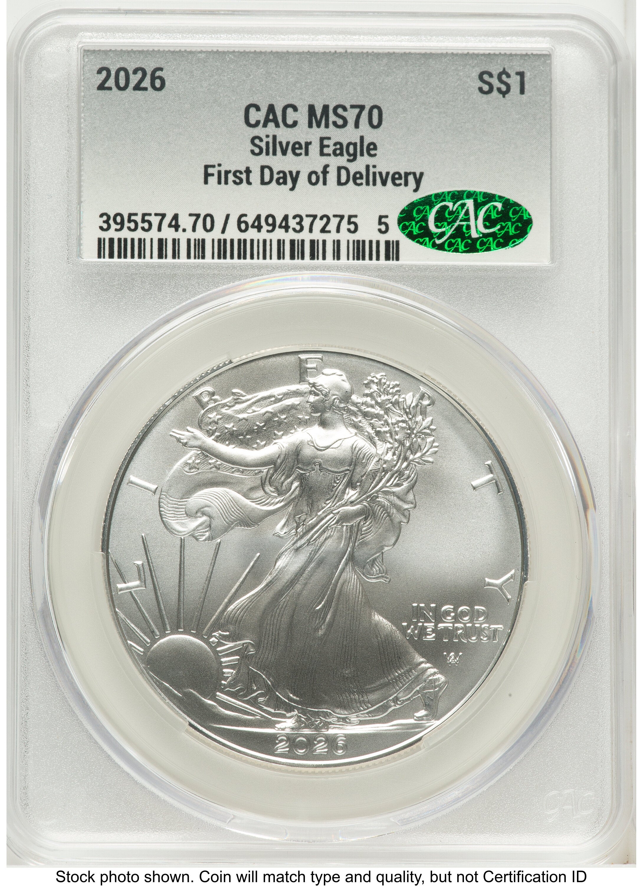 2026 Silver Eagle First Day of Delivery Silver Label CACG MS70
