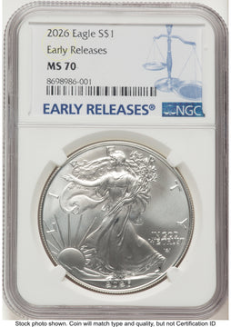 2026 Silver Eagle ER Blue NGC MS70