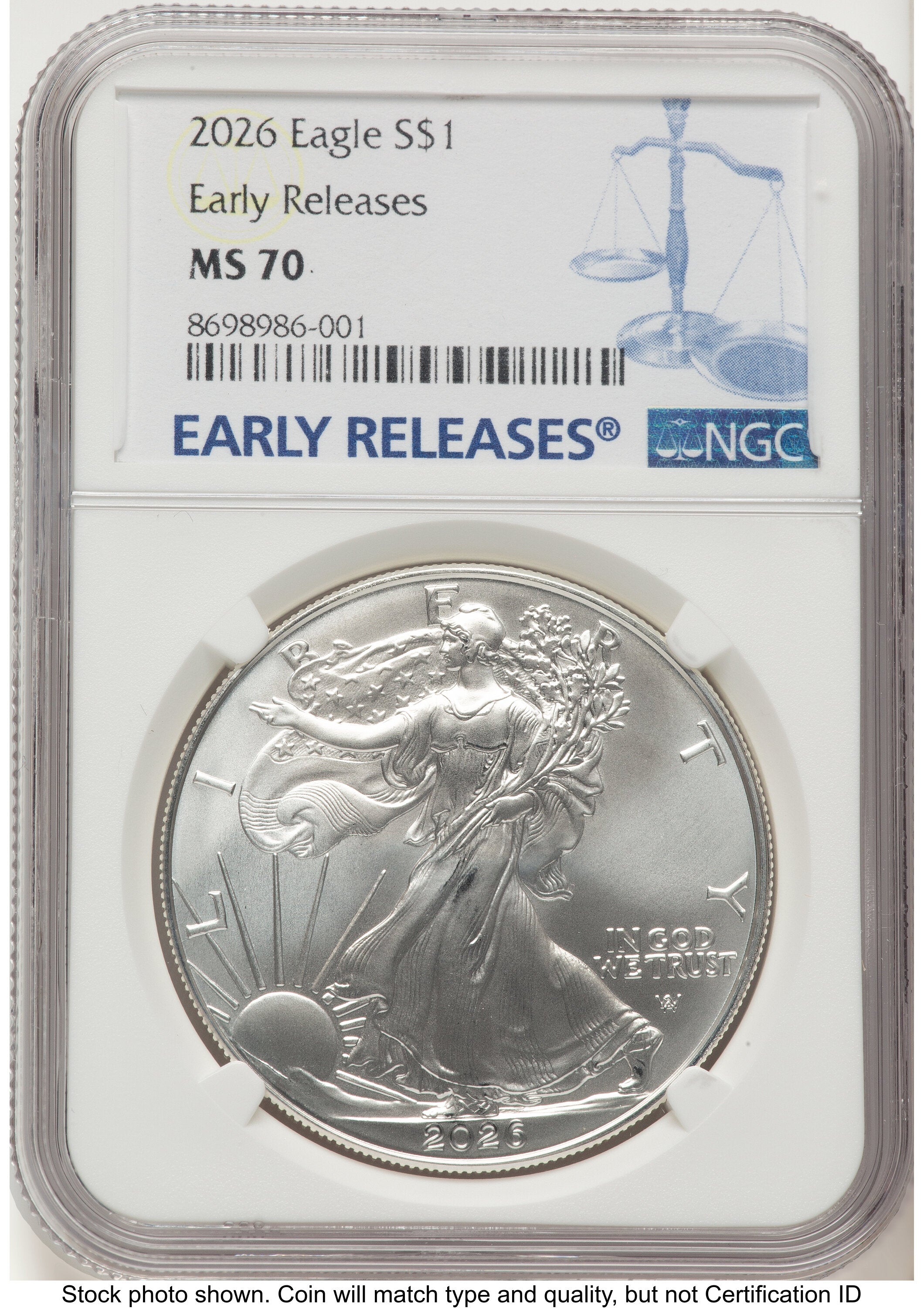 2026 Silver Eagle ER Blue NGC MS70