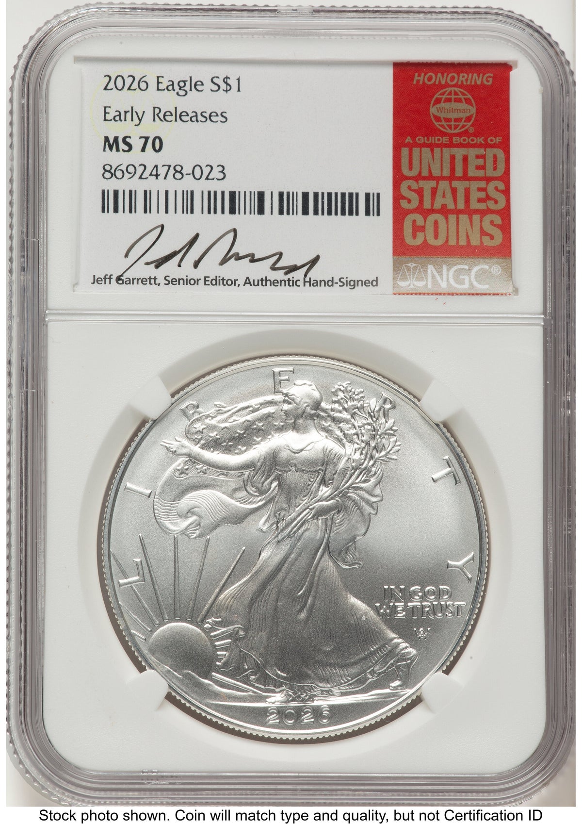2026 Silver Eagle ER Jeff Garrett Red Book NGC MS70