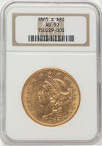 1865-S $20 Liberty Double Eagle NGC AU50