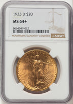 1923-D $20 Saint-Gaudens Double Eagle NGC MS64+