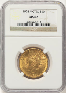 1908 $10 MOTTO Indian Eagle NGC MS62