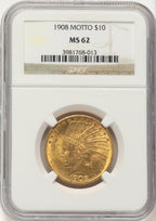 1908 $10 MOTTO Indian Eagle NGC MS62