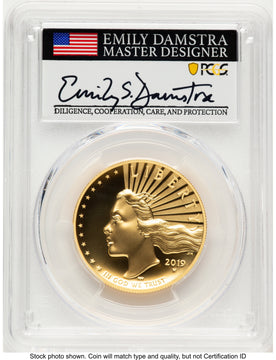 2019-W G$100 American Liberty High Relief Enhanced PL WP Mint Hoard Emily Damstra PCGS MS70