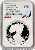 2026-P Proof Silver Eagle Congratulations Set 1 oz FDI America 250 Congress Building Label NGC PF70