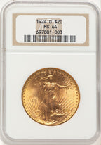 1924-D $20 Saint-Gaudens Double Eagle NGC MS64