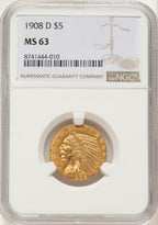 1908-D $5 Indian Half Eagle NGC MS63
