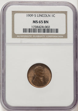 1909-S 1C Lincoln BN Lincoln Cent NGC MS65