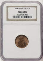 1909-S 1C Lincoln BN Lincoln Cent NGC MS65