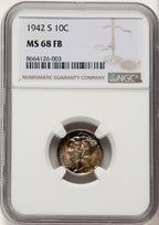 1942-S 10C FB Mercury Dime NGC MS68