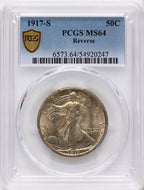 1917-S 50C REVERSE Walking Liberty Half Dollar PCGS MS64