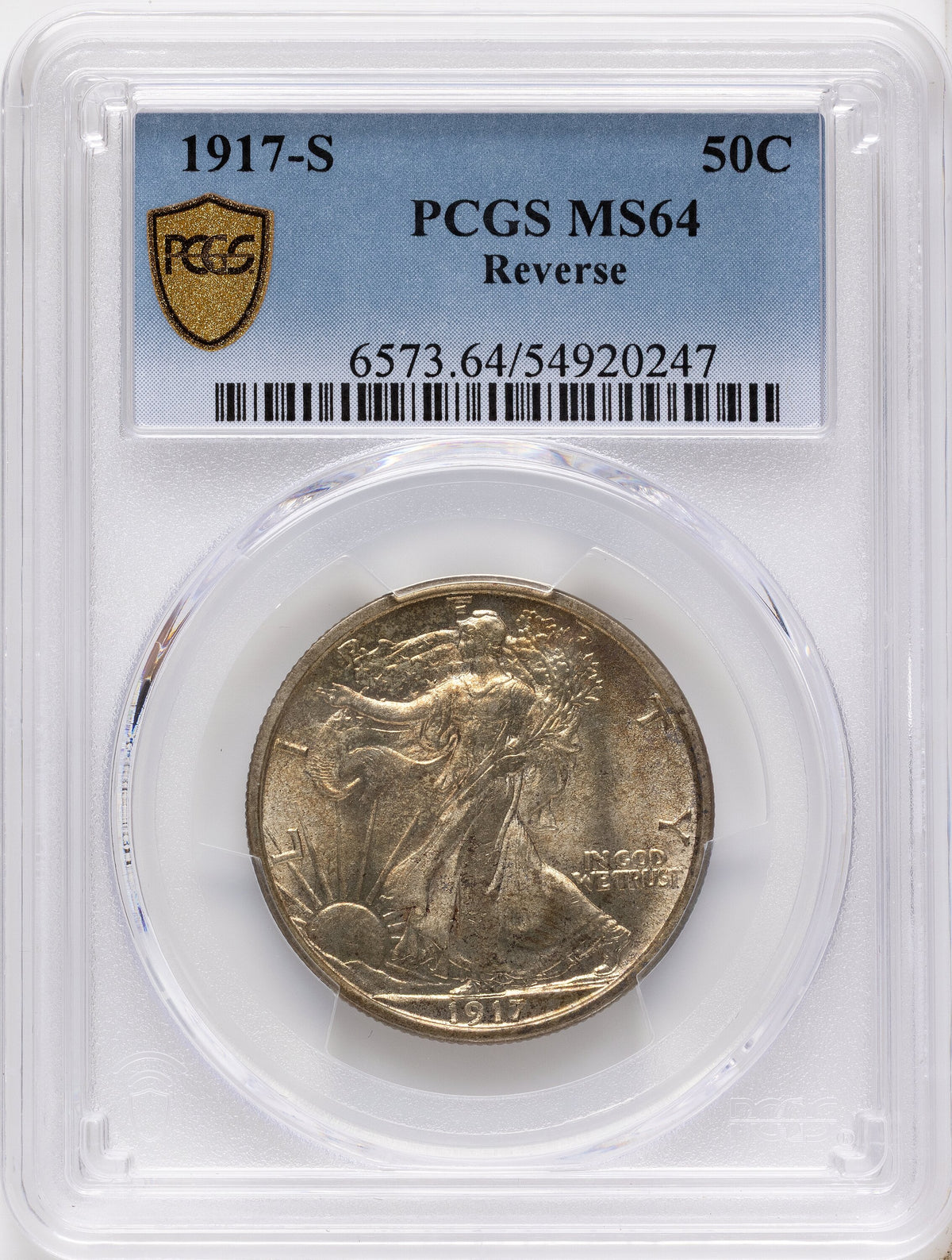 1917-S 50C REVERSE Walking Liberty Half Dollar PCGS MS64