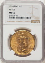 1926 $20 Tripled Die Obverse FS-101 Brown Label Saint-Gaudens Double Eagle NGC MS65