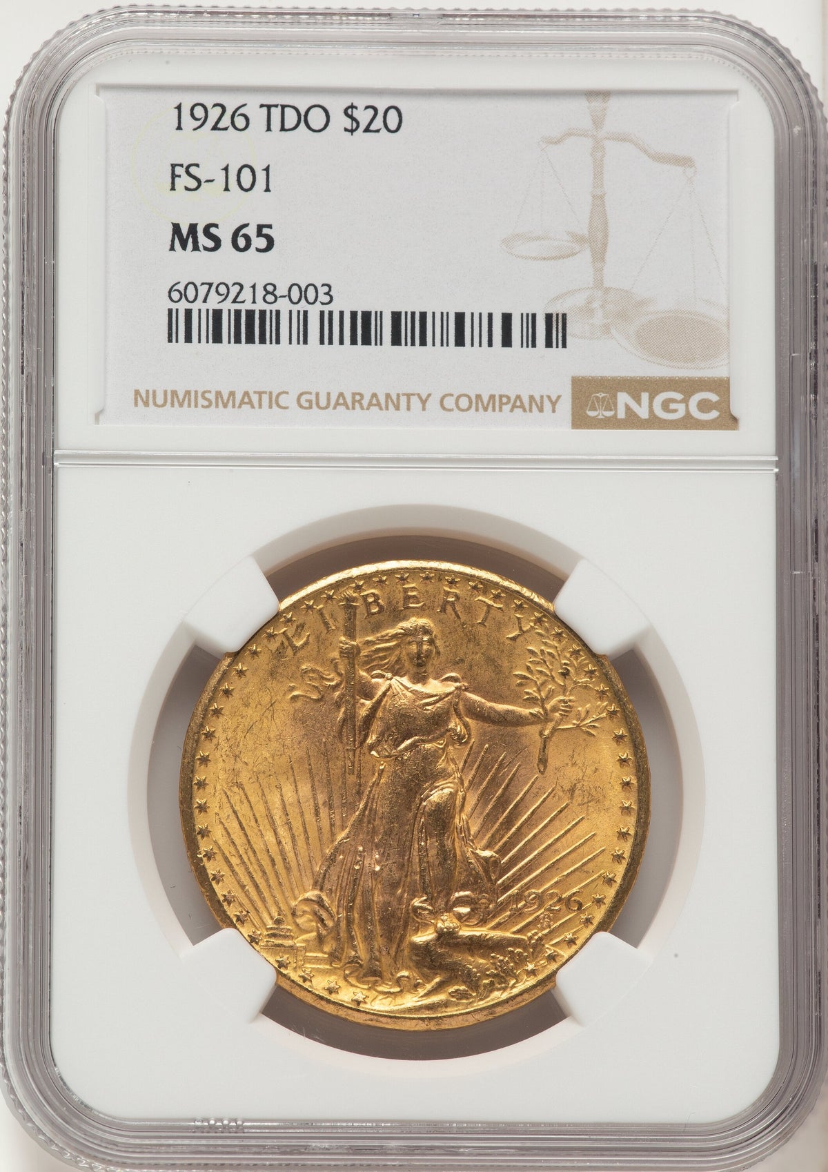 1926 $20 Tripled Die Obverse FS-101 Brown Label Saint-Gaudens Double Eagle NGC MS65