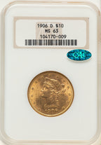 1906-D $10 CAC Liberty Eagle NGC MS63