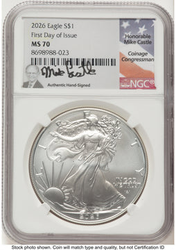 2026 Silver Eagle FDI Mike Castle NGC MS70