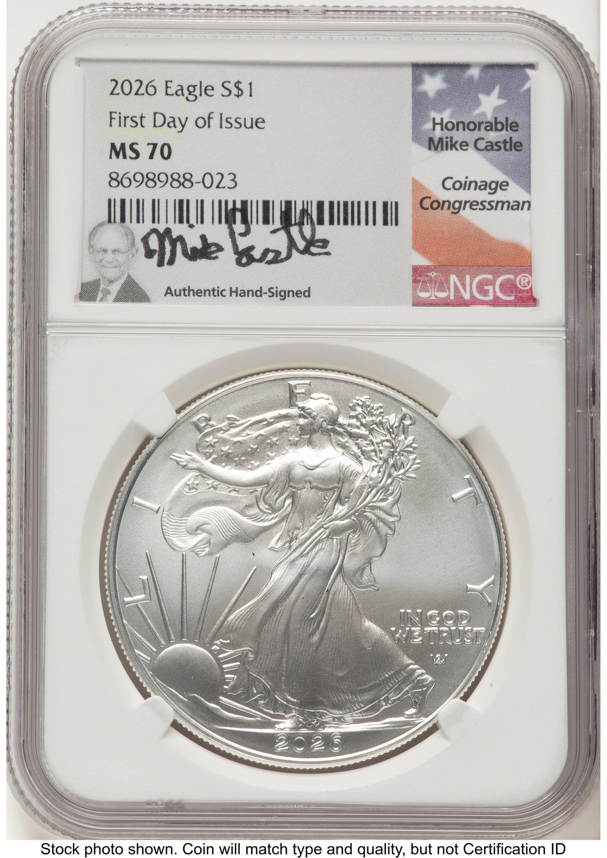 2026 Silver Eagle FDI Mike Castle NGC MS70