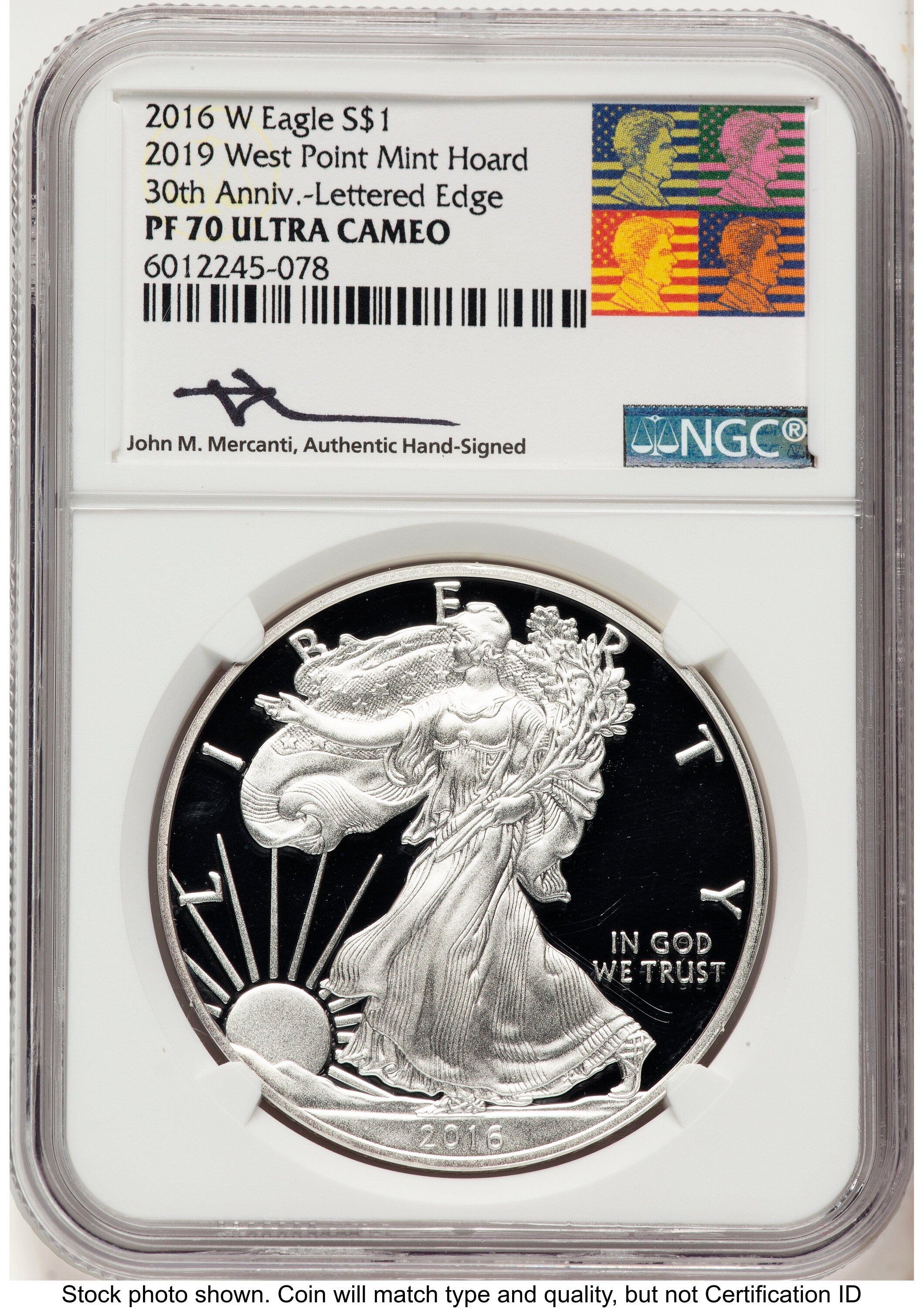 2016-W Proof Silver Eagle 1 oz 2019 West Point Mint Hoard John Reagan Bust Art NGC PF70 Mercanti