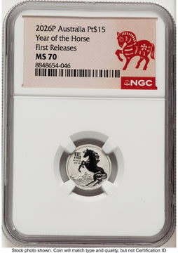 2026 Platinum Perth Lunar Horse 1/10 oz FR Horse Label NGC MS70