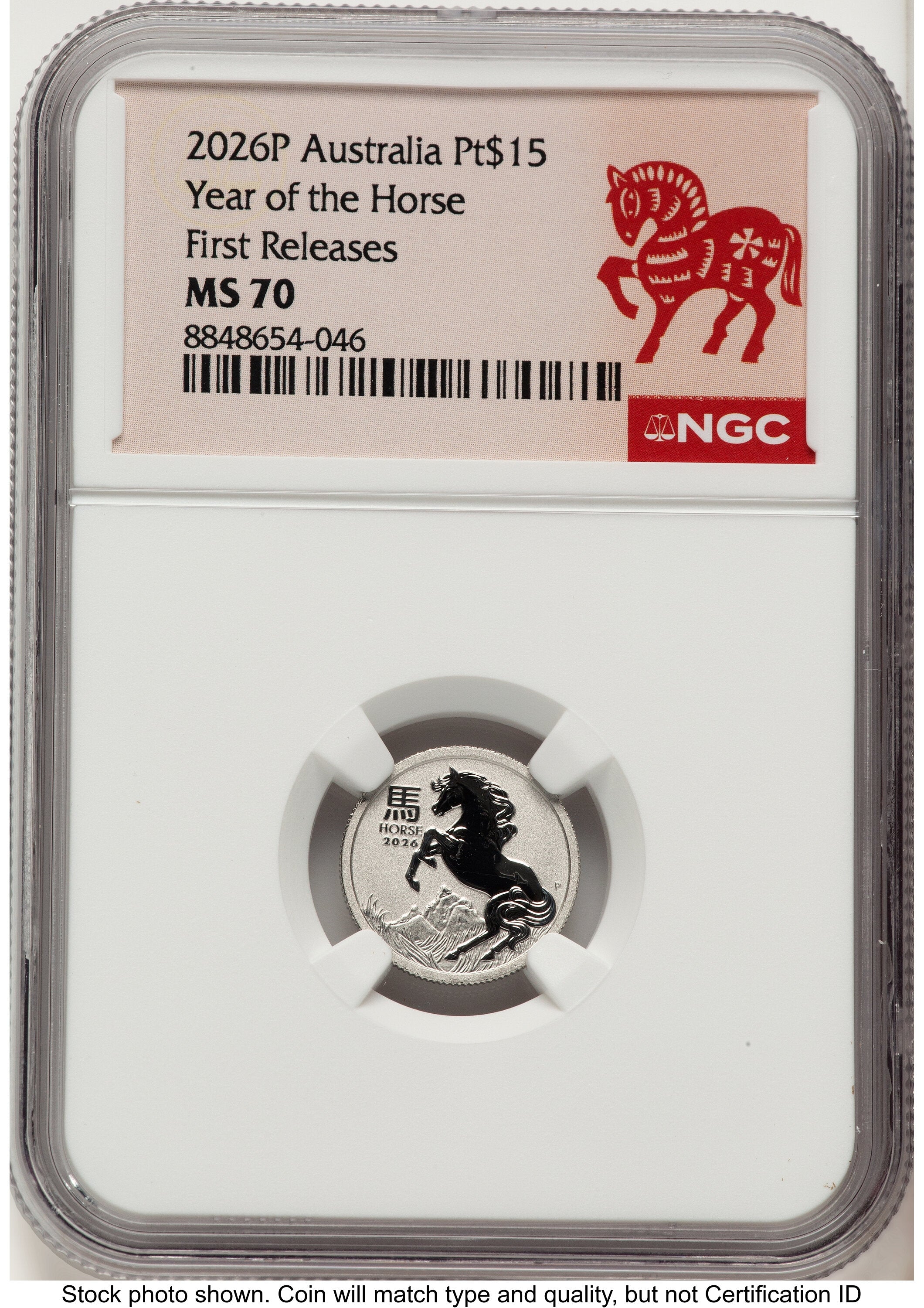 2026 Platinum Perth Lunar Horse 1/10 oz FR Horse Label NGC MS70