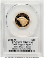 2021-W Type 2 Proof Gold Eagle 1/4 oz FDI Thomas Cleveland Americana PCGS PR70