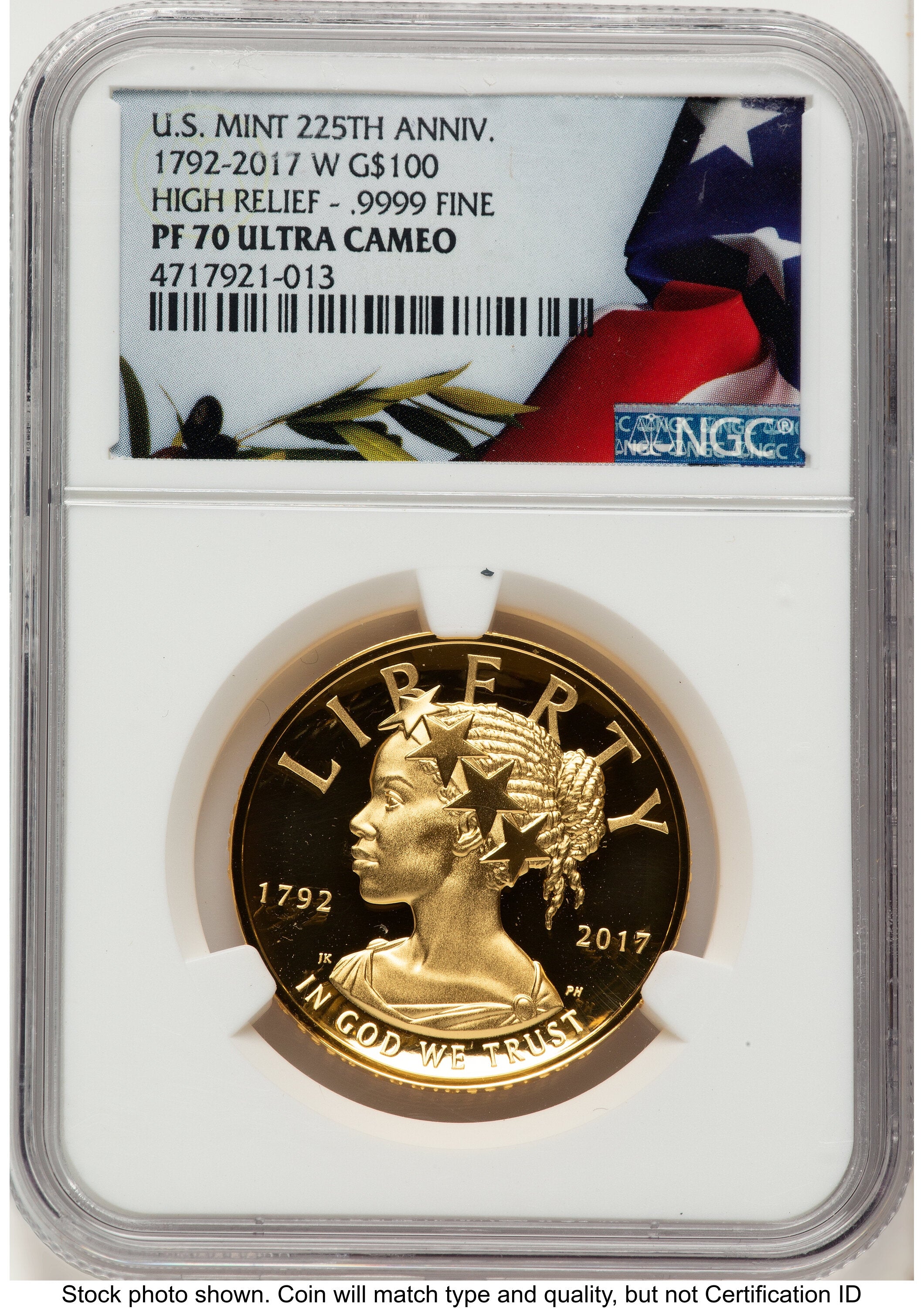 2017-W G$100 American Liberty High Relief Bunting Flag NGC PF70