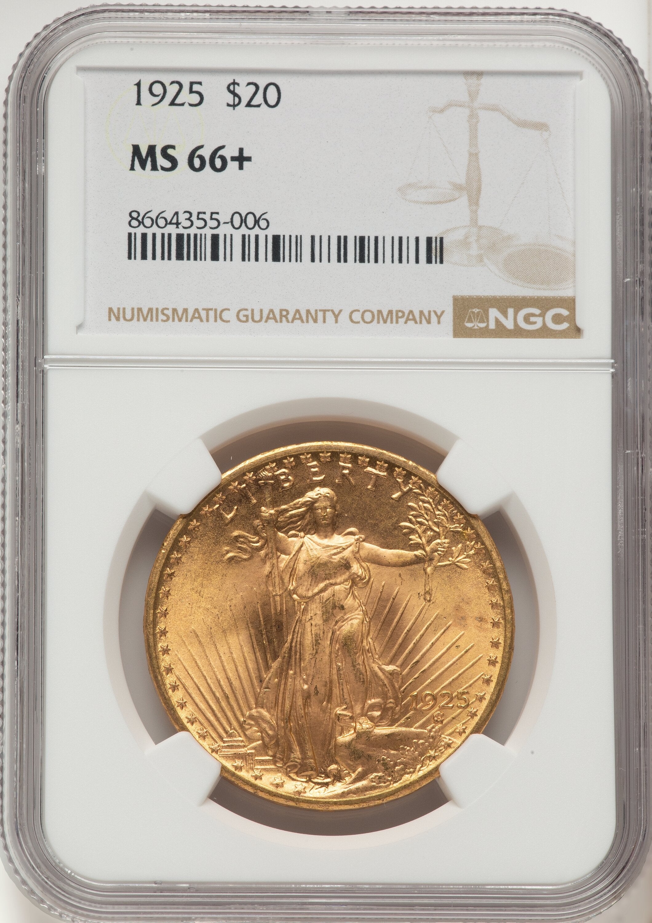 1925 $20 Saint-Gaudens Double Eagle NGC MS66+