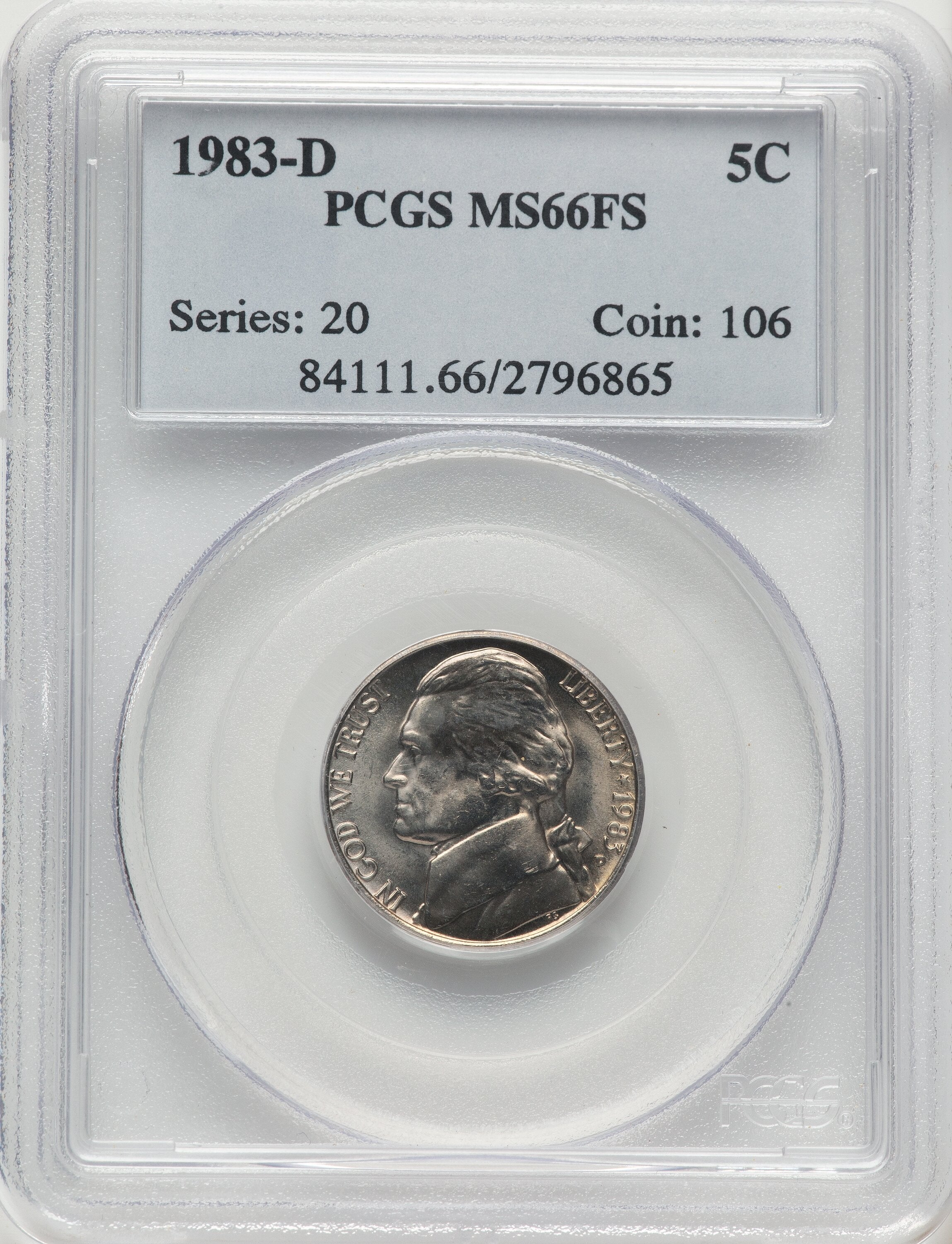 1983-D 5C FS Jefferson Nickel PCGS MS66