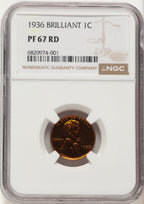 1936 1C TYPE 2 RD Proof Lincoln Cent NGC PR67