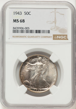 1943 50C Walking Liberty Half Dollar NGC MS68