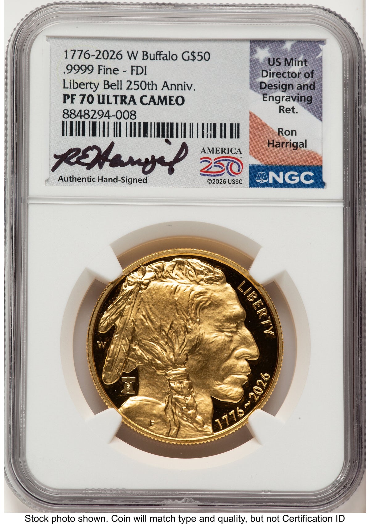 2026-W Proof Gold Buffalo 1 oz FDI Ron Harrigal America 250 NGC PF70