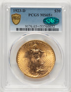 1923-D $20 CAC Saint-Gaudens Double Eagle PCGS MS65+